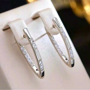 Silver V Shaped Rhinestone Earrings